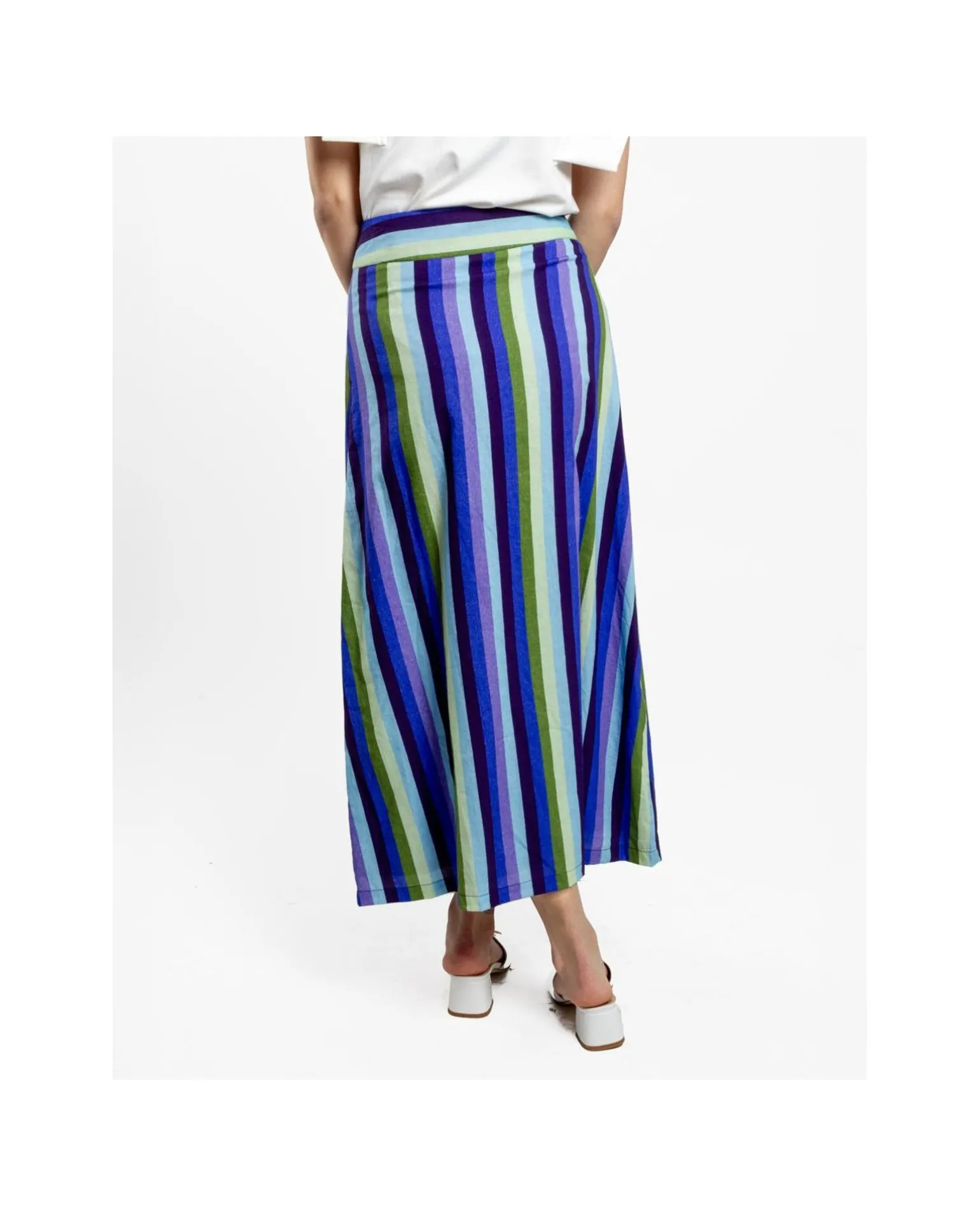 Maxi Falda Botones Bord. Algodon Rayas Azul