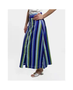 Maxi Falda Botones Bord. Algodon Rayas Azul