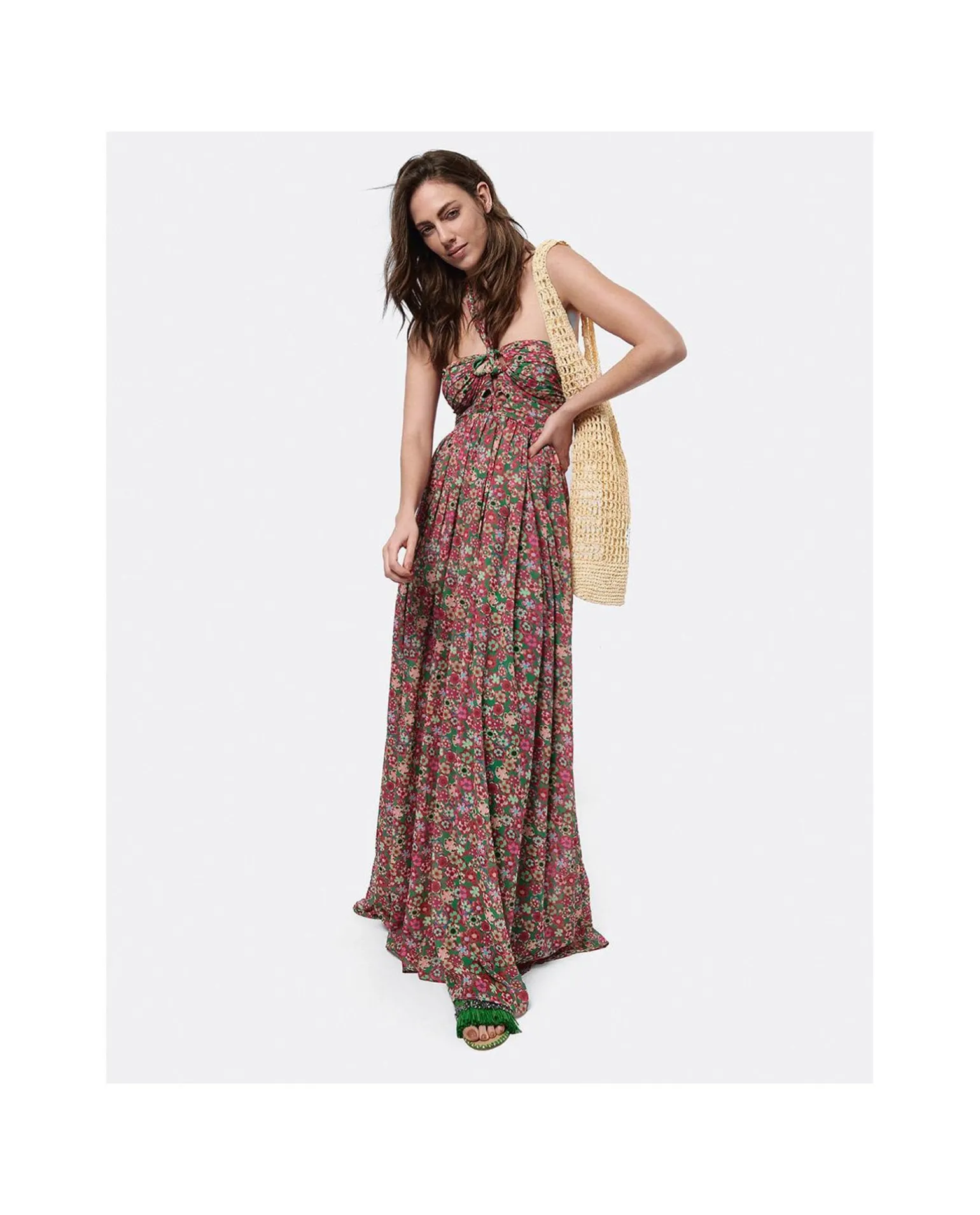 Maxi Vestido Aberturas Gasa Estampado Flores Liber