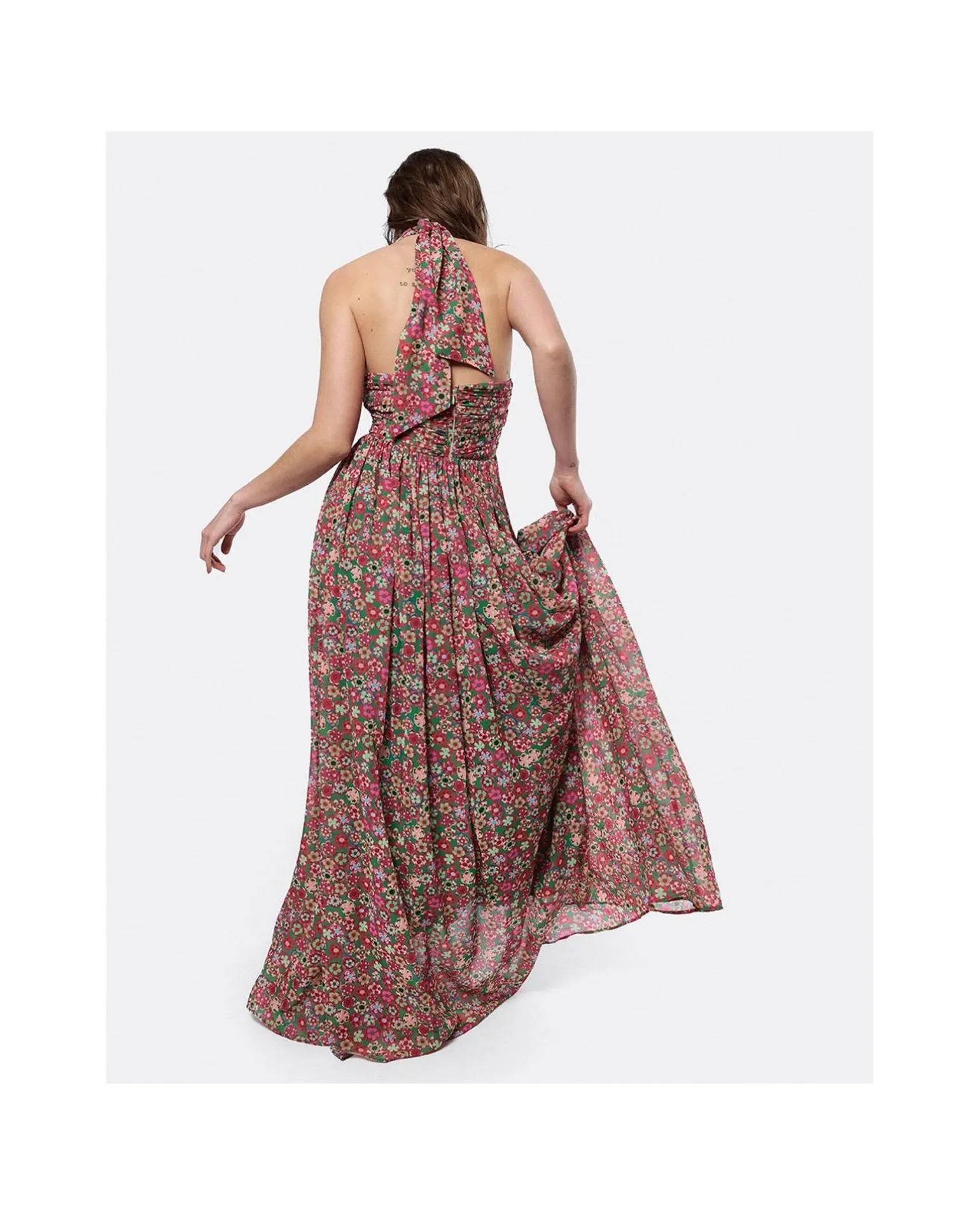 Maxi Vestido Aberturas Gasa Estampado Flores Liber