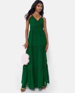 Maxi Vestido Tirantes Encaje Algodon Verde