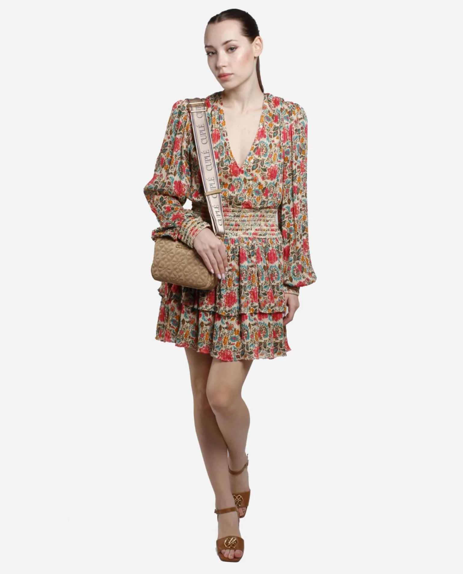 Mini Vestido Volantes Gasa Estampado Flores