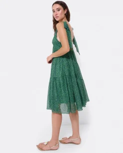 Mini Vestido Vuelo Gasa Leopardo Verde