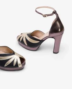 Pala Talon Peep Toe Lame Metalizado Bronce