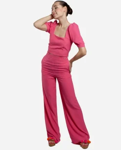 Pantalon Campana Crep Fucsia