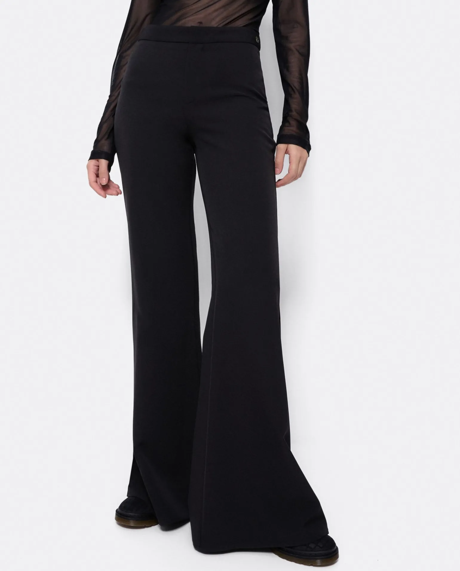 Pantalon Campana Doble Tela Negro