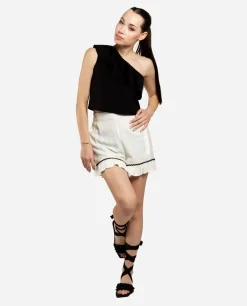 Pantalon Corto Volante Jacquard Blanco