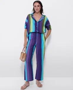 Pantalon Recto Algodon Rayas Azul