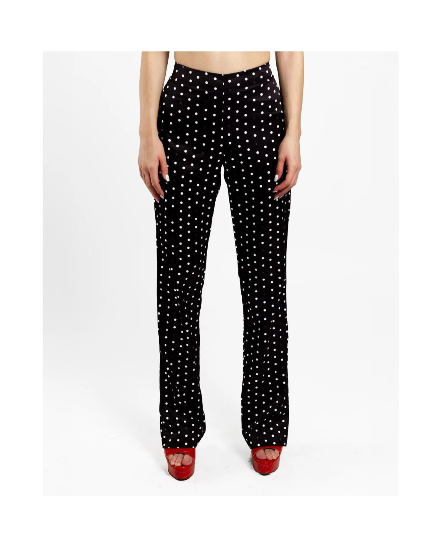 Pantalon Recto Saten Lunares Blanco Negro