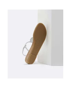 Sandalia Brillante Dedo Piel Metalizado Plata