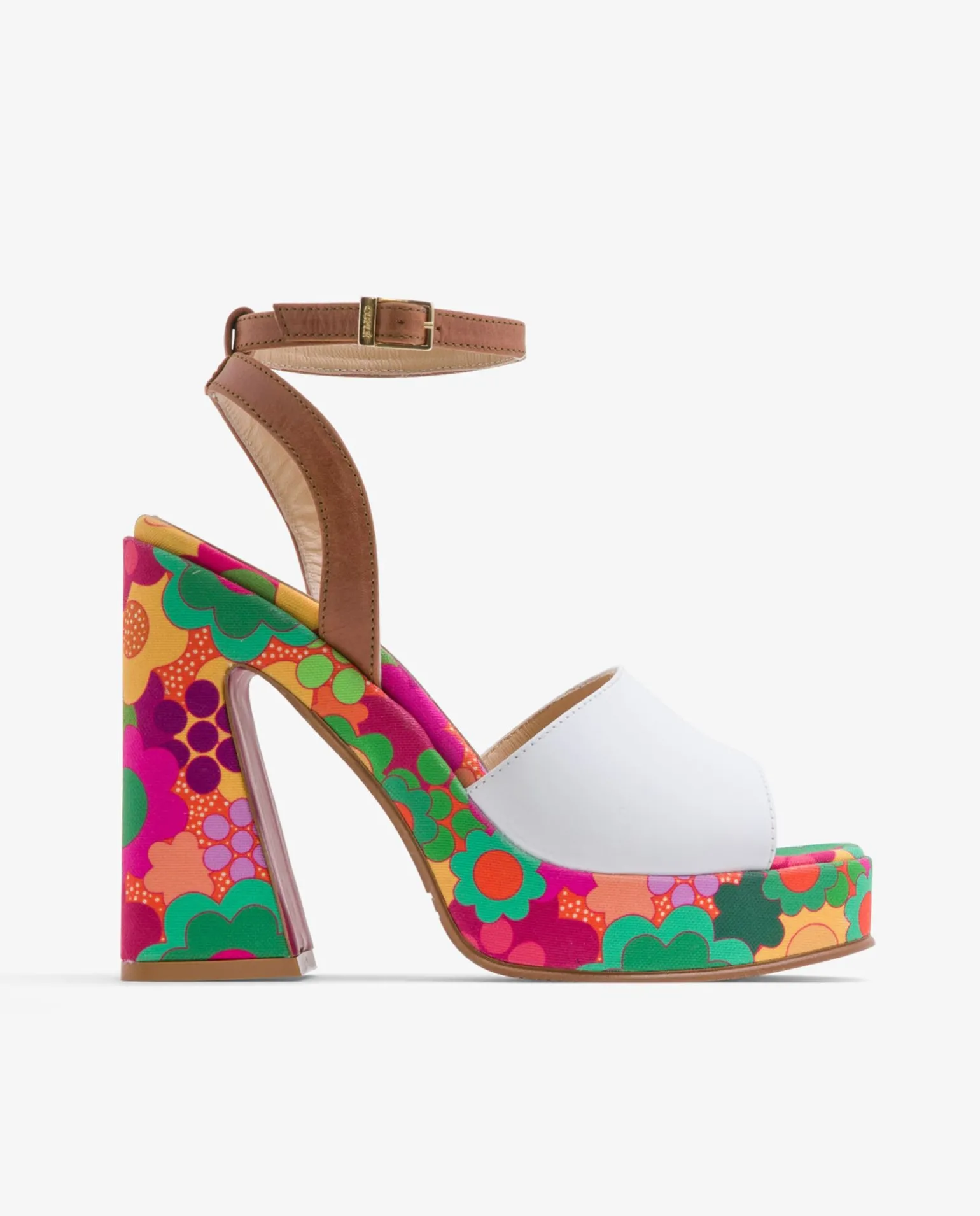 Sandalia Flataforma Flores Piel Blanco