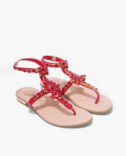 Sandalia Piedras Tobillo Napa Rojo