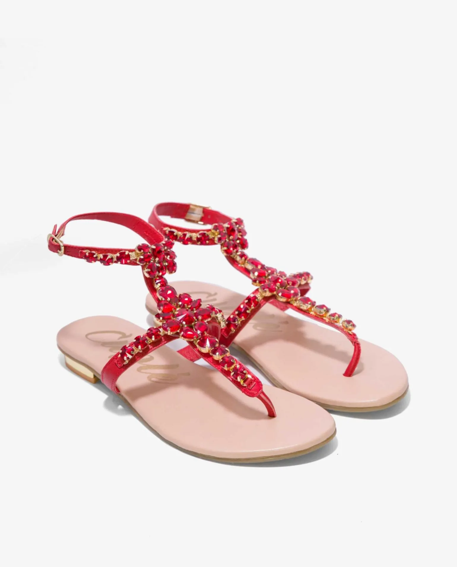 Sandalia Piedras Tobillo Napa Rojo