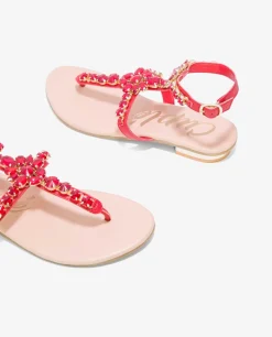 Sandalia Piedras Tobillo Napa Rojo