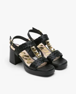 Sandalia Piramides Rafia Negro