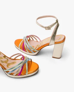 Sandalia Plataforma Tiras Lame Metalizado Multicol