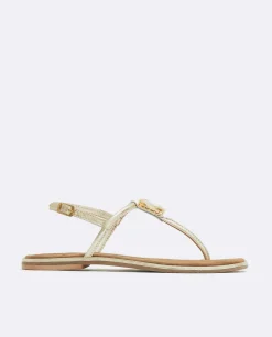 Sandalia Punta Cuadrada Napa Oro