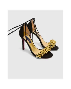 Sandalia Ronda Tacón Ultrasuede Negro