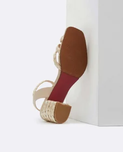 Sandalia Tiras Rafia Beig