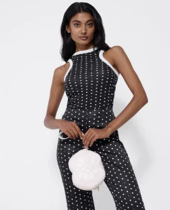 Top Halter Punto Lunares Blanco Negro