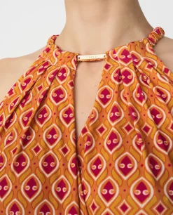 Vestido Asimetrico Cola Punto Geometrico Naranja