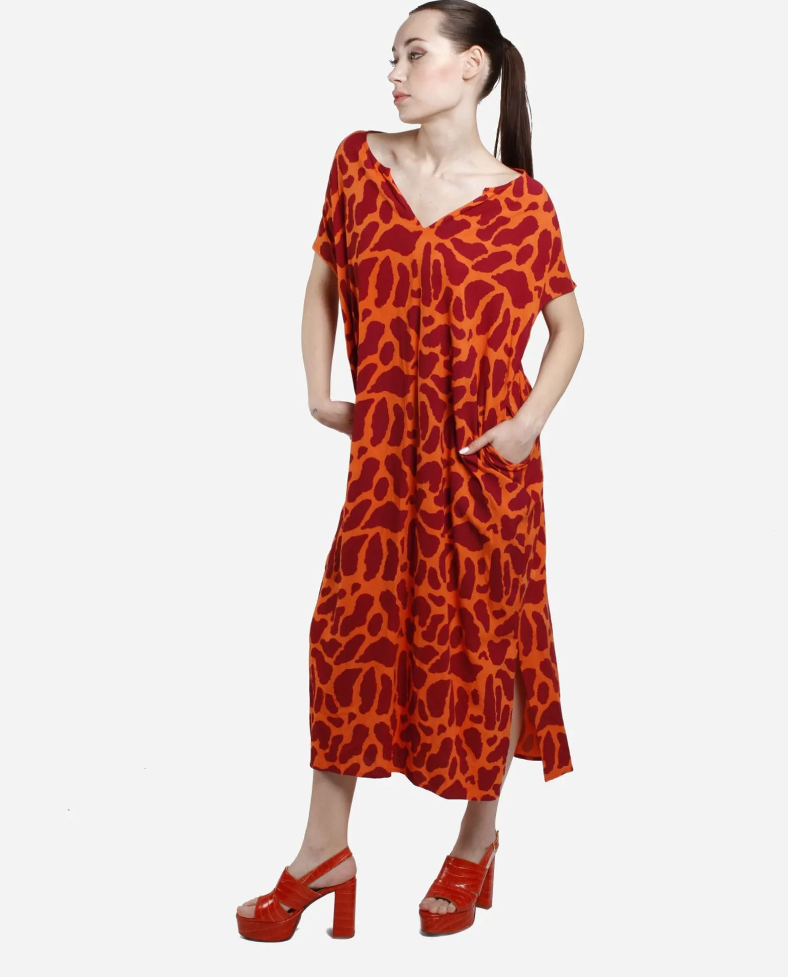 Vestido Bolsillos Algodon Estampado Jirafa