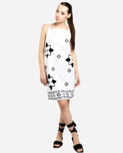 Vestido Bordado Cenefa Algodon Blanco