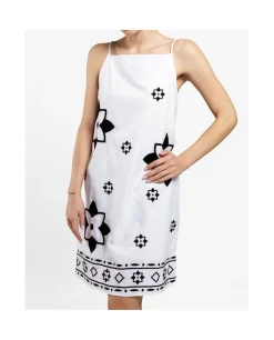 Vestido Bordado Cenefa Algodon Blanco