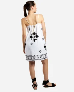 Vestido Bordado Cenefa Algodon Blanco