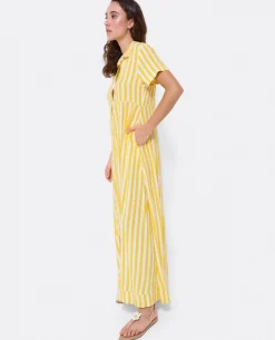 Vestido Camisero Largo Viscosa Amarillo