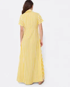 Vestido Camisero Largo Viscosa Amarillo