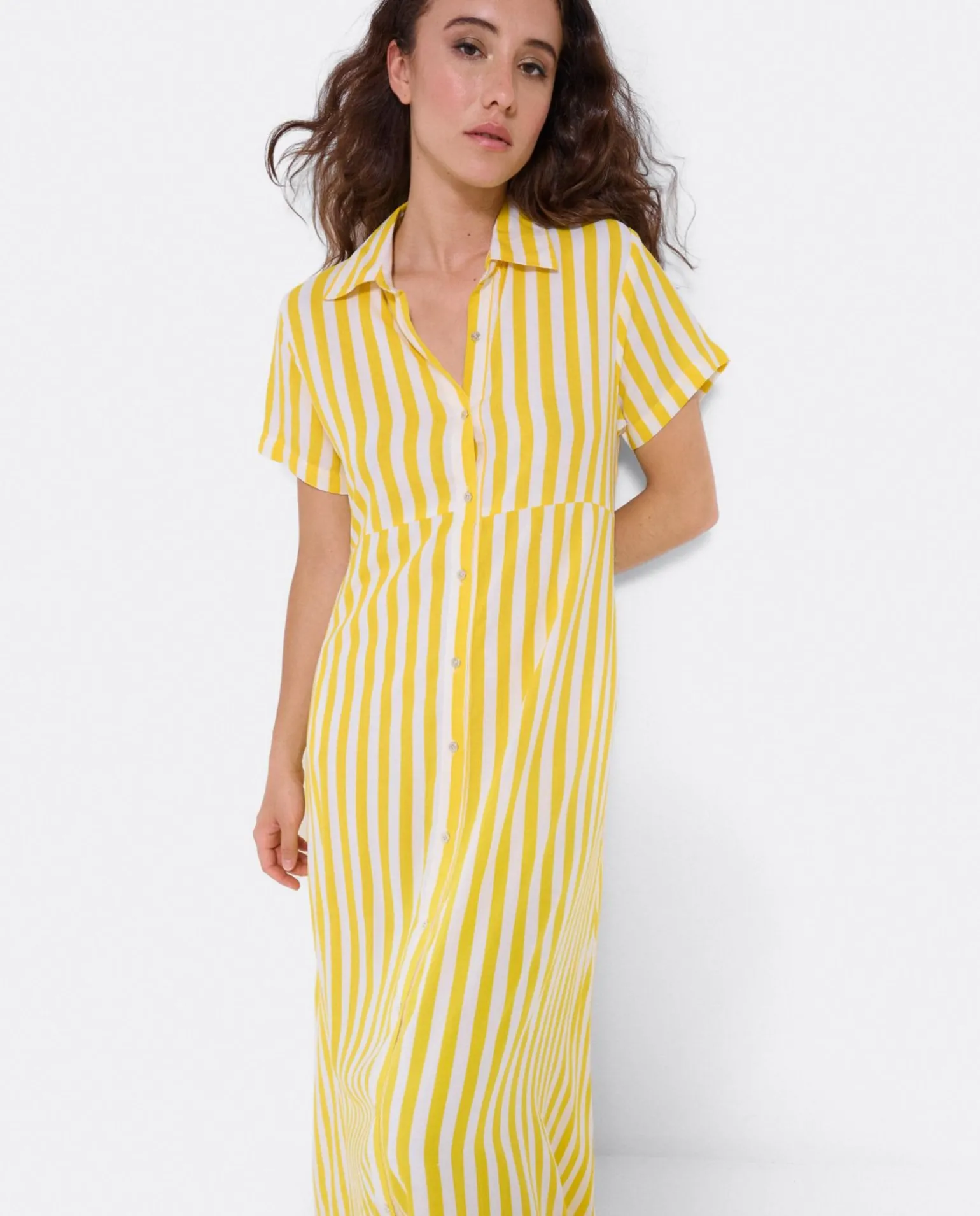 Vestido Camisero Largo Viscosa Amarillo