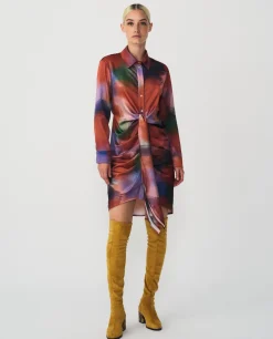 Vestido Camisero Nudo Sedin Estampado Acuarela