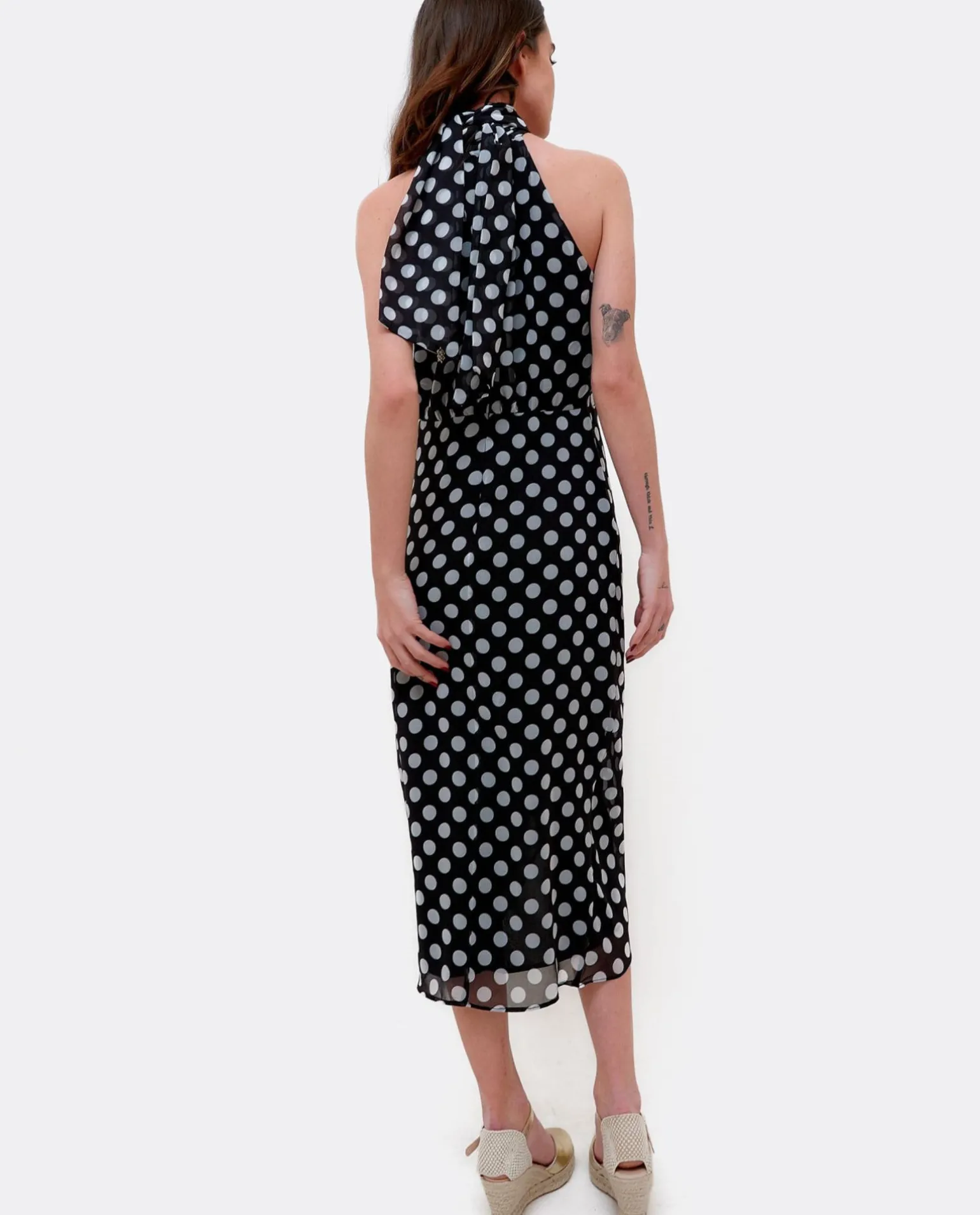 Vestido Escote Halter Gasa Lunares