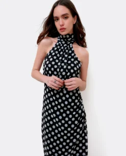 Vestido Escote Halter Gasa Lunares