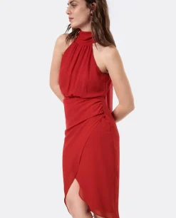 Vestido Escote Halter Gasa Rojo