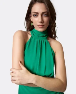Vestido Escote Halter Gasa Verde