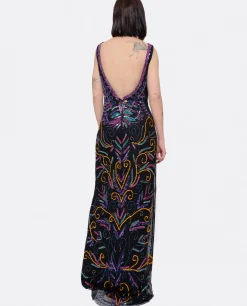 Vestido Etnico Textil Cuentas Multicolor