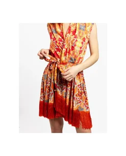Vestido Kimono Saten Estampado Cachemiras
