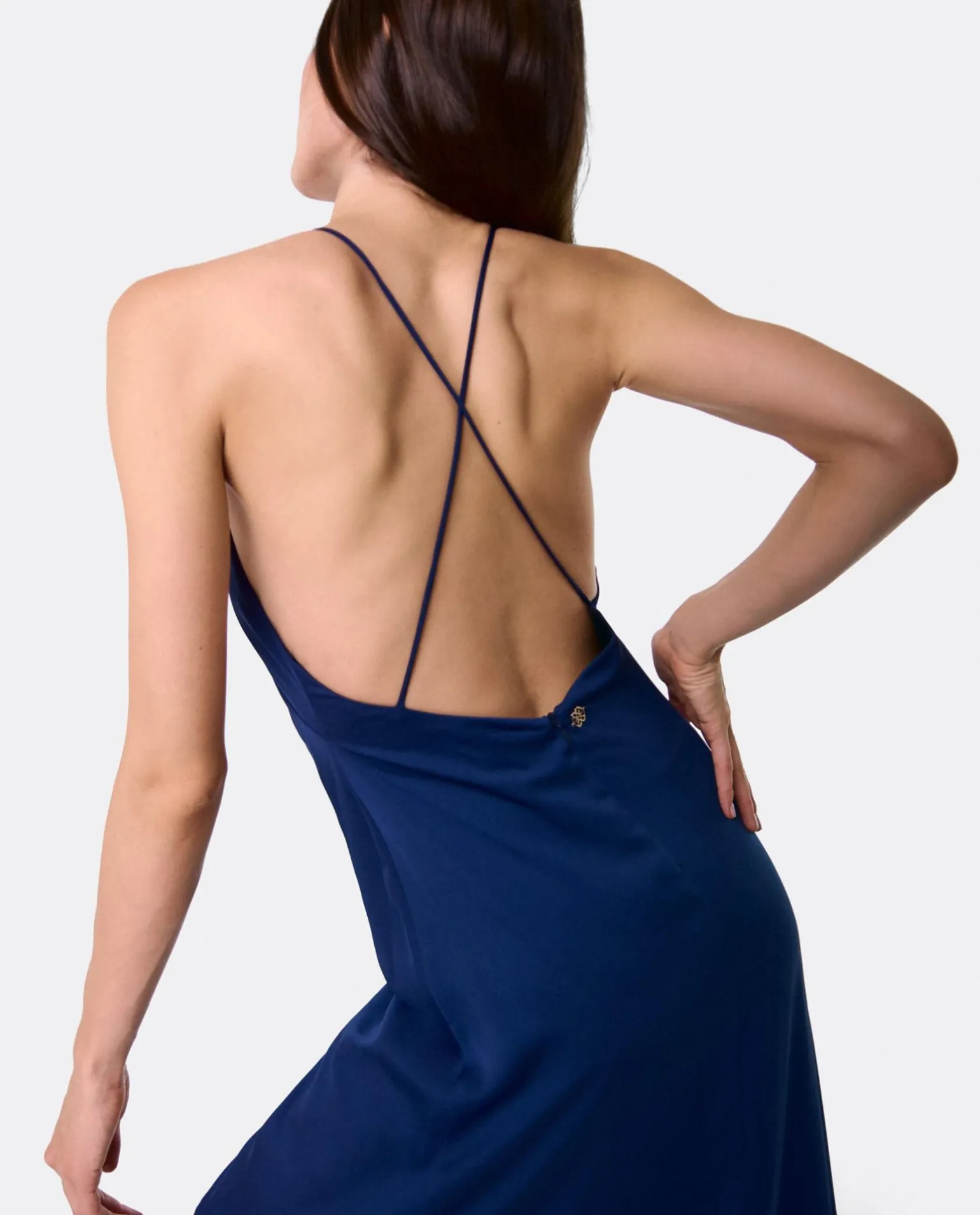 Vestido Largo Fiesta Tirantes Crep Marino