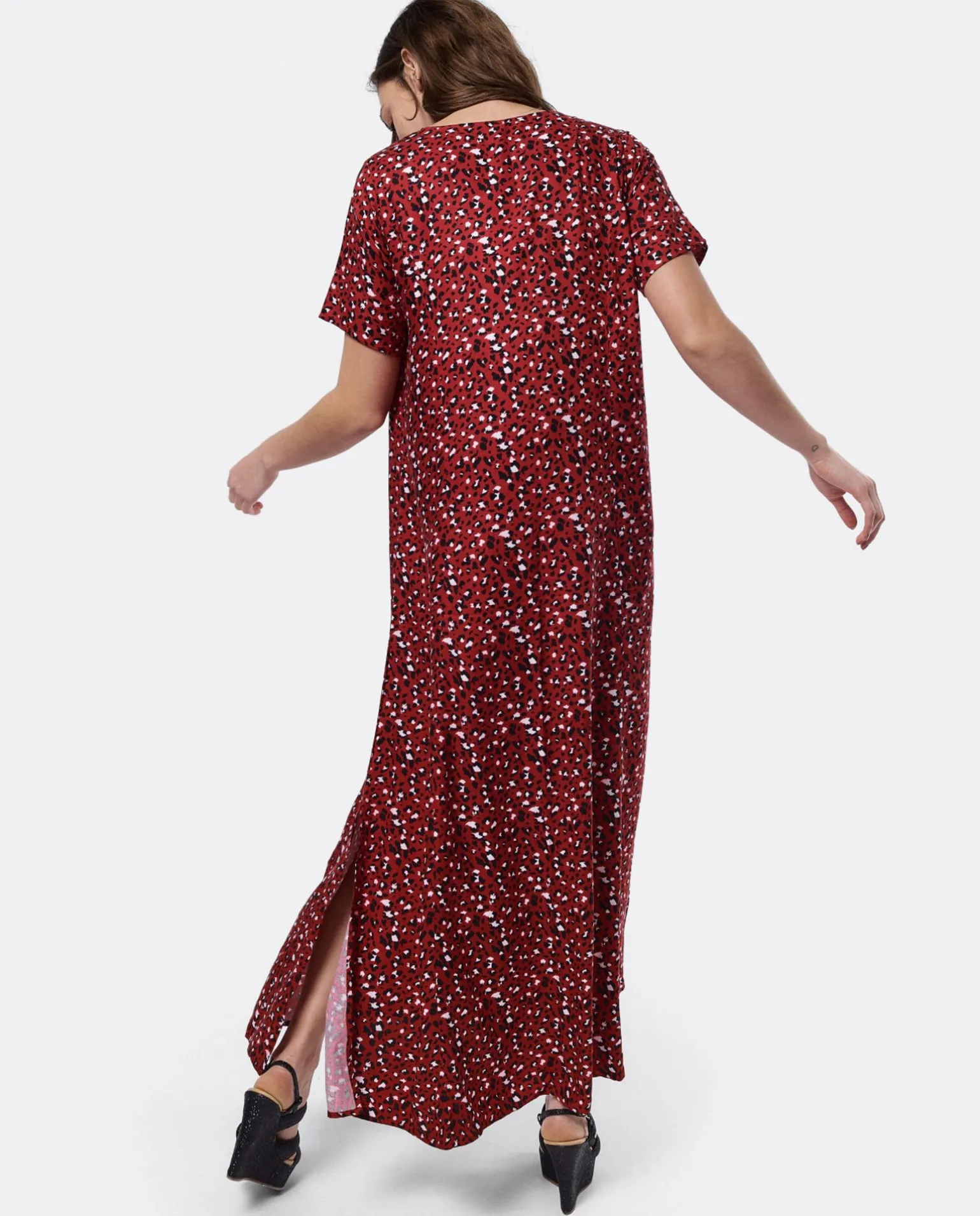 Vestido Largo Viscosa Leopardo Rojo