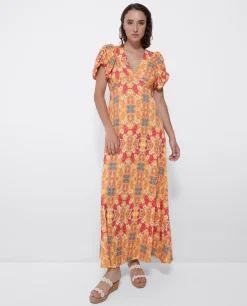 Vestido Manga Abullonada Punto Estampado Cachemira