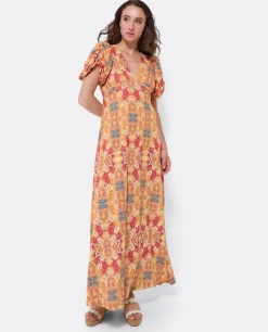 Vestido Manga Abullonada Punto Estampado Cachemira