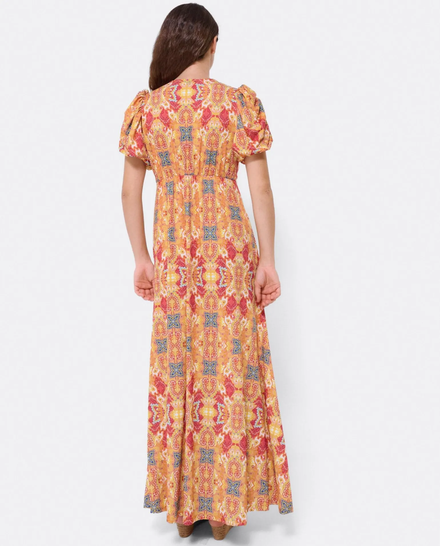 Vestido Manga Abullonada Punto Estampado Cachemira