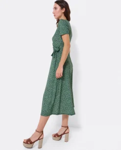 Vestido Manga Corta Nudo Delantero Punto Leopardo