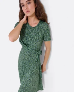 Vestido Manga Corta Nudo Delantero Punto Leopardo