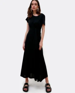 Vestido Manga Corta Nudo Delantero Punto Circular