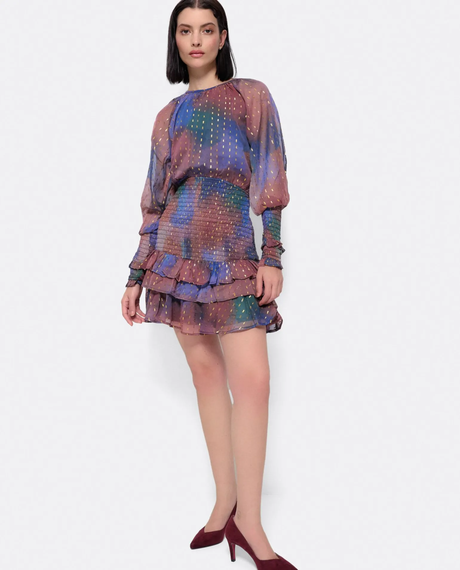 Vestido Maxi Volante Gasa Estampado Acuarela