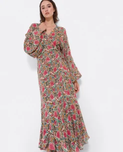 Vestido Midi Cruzado Gasa Estampado Flores