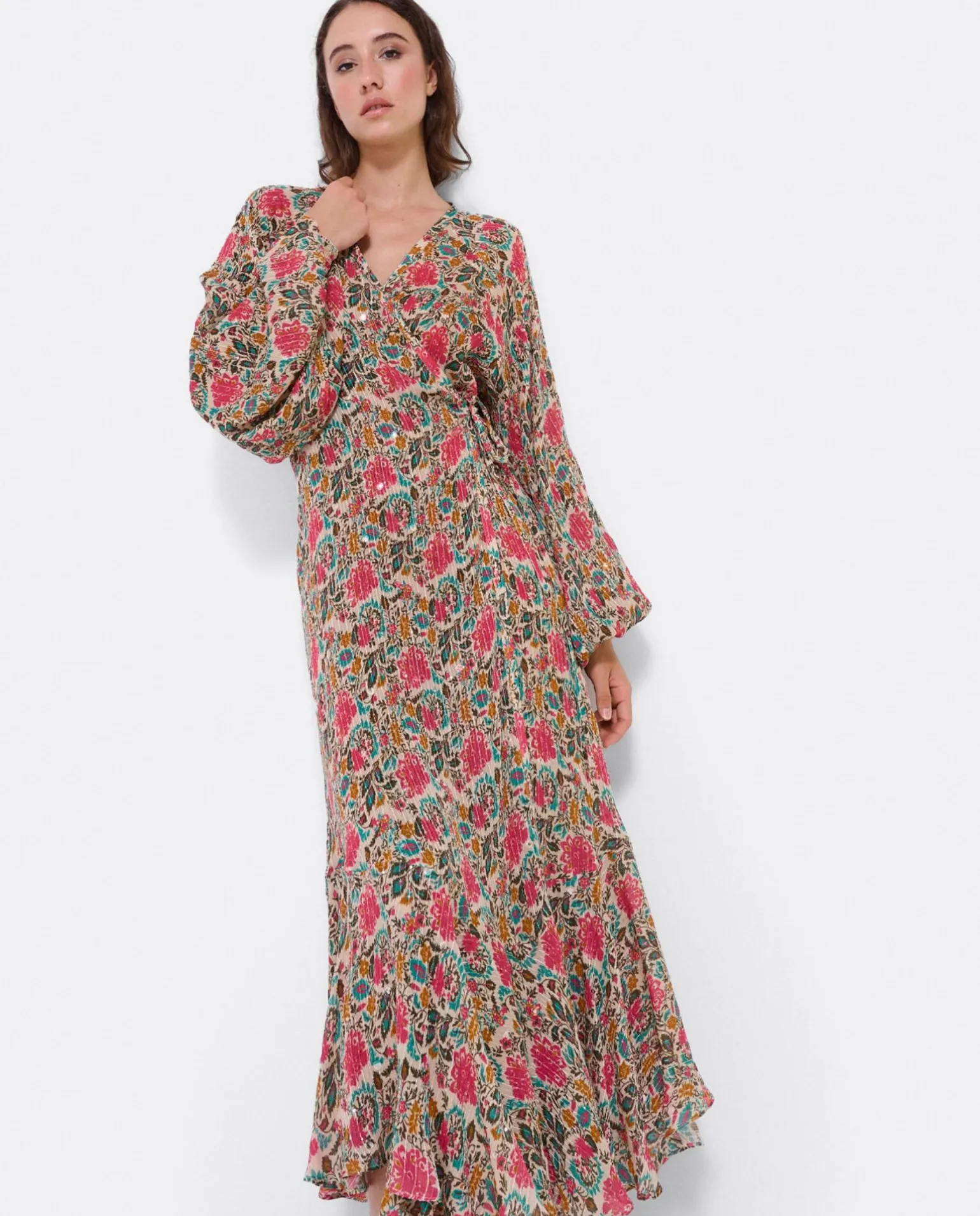 Vestido Midi Cruzado Gasa Estampado Flores